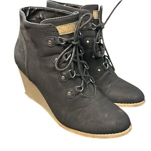Nautica Women's Black Lace-Up Wedge Boots Size 10